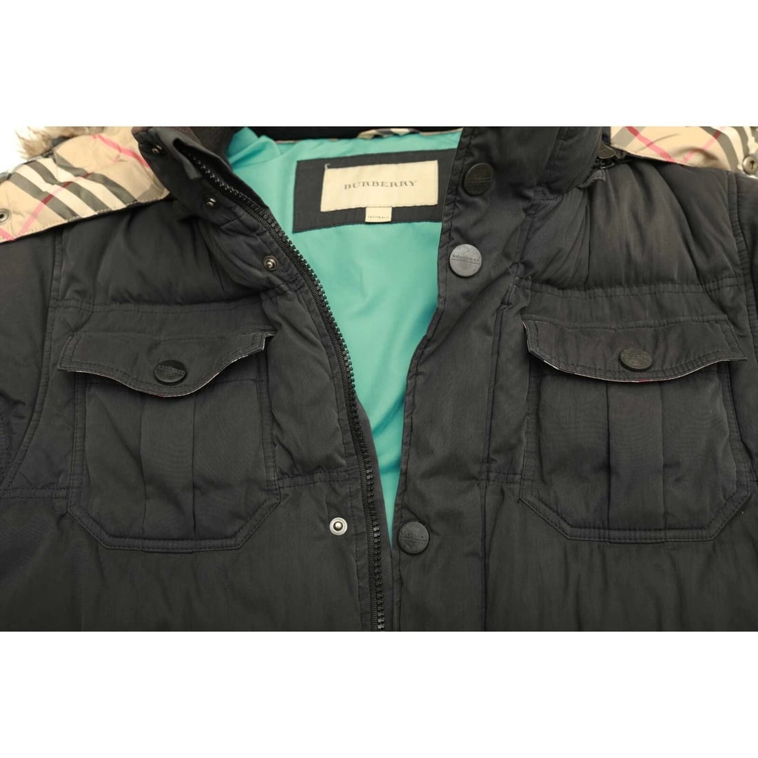 Burberry Black Puffer Removable Hood with Fur Trim Jacket size 14Y XS 164cm tall - 12