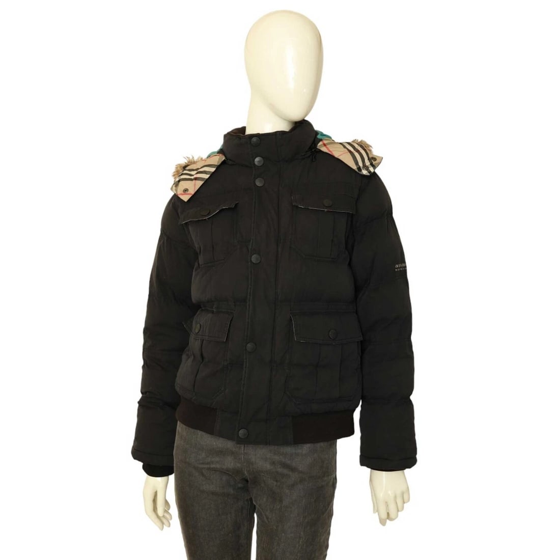 Burberry Black Puffer Removable Hood with Fur Trim Jacket size 14Y XS 164cm tall - 2