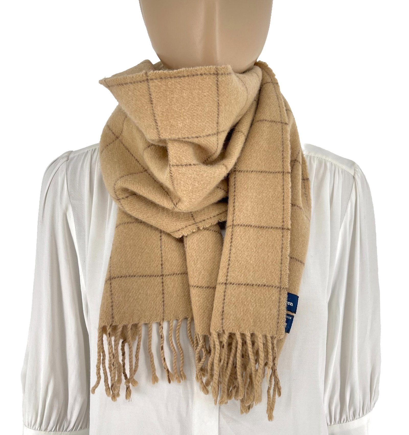 Polo Ralph Lauren Beige Checked 100% Wool Scarf - 4