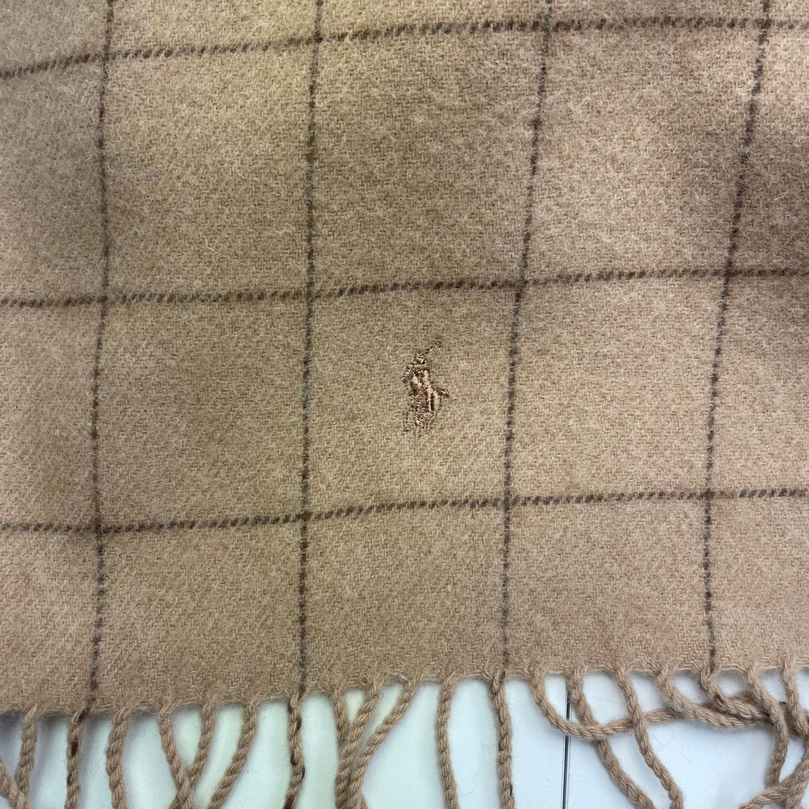 Polo Ralph Lauren Beige Checked 100% Wool Scarf - 6
