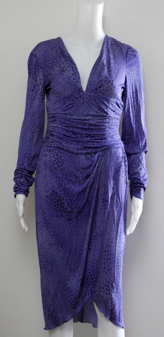 EMANUEL UNGARO PARIS PURPLE LEOPARD DRESS LIKE NEW NEVER WORN SOLD OUT 100% SILK - 2