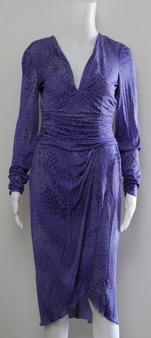 EMANUEL UNGARO PARIS PURPLE LEOPARD DRESS LIKE NEW NEVER WORN SOLD OUT 100% SILK - 3