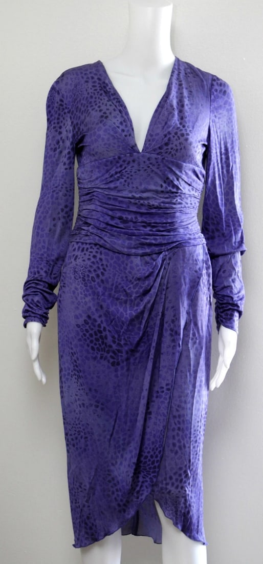 EMANUEL UNGARO PARIS PURPLE LEOPARD DRESS LIKE NEW NEVER WORN SOLD OUT 100% SILK - 5