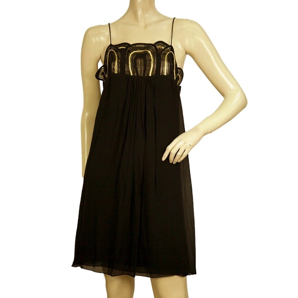 Temperley Black Silk Gold Embroidery Spaghetti Straps Mini Dress size UK 12 (1 of 7)