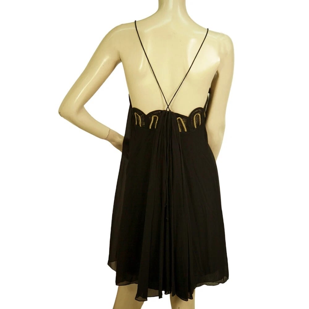 Temperley Black Silk Gold Embroidery Spaghetti Straps Mini Dress size UK 12 - 2