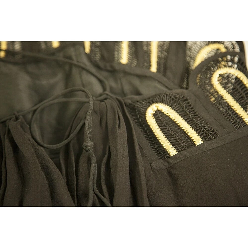 Temperley Black Silk Gold Embroidery Spaghetti Straps Mini Dress size UK 12 - 5