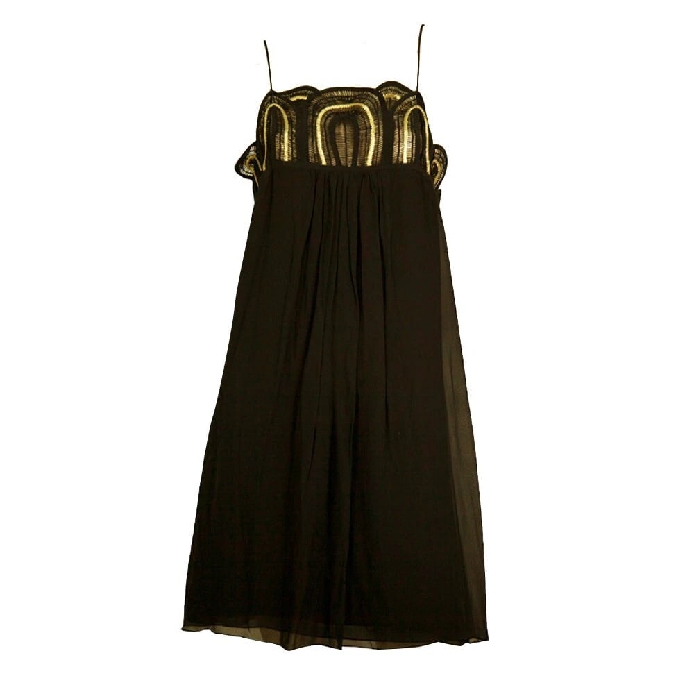 Temperley Black Silk Gold Embroidery Spaghetti Straps Mini Dress size UK 12 - 7