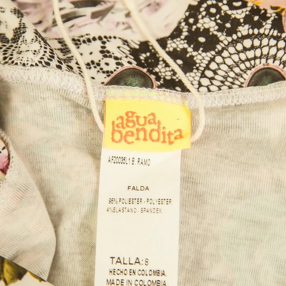 Agua Bendita Beige Tulle Floral Layered Pleated Maxi Long Skirt size 8 - 3