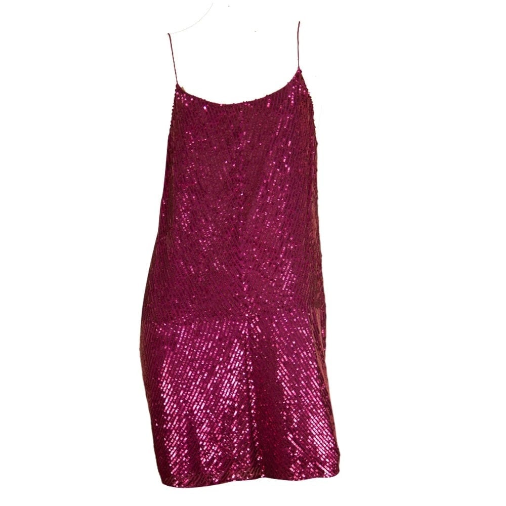 Joseph Fuchsia Pink Fully Sequined Mini Length Sleeveless Spaghetti Dress size L - 2