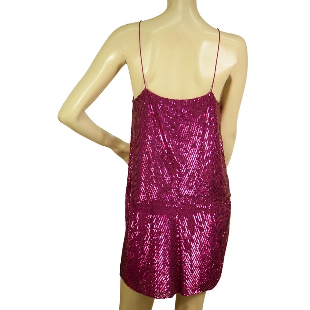 Joseph Fuchsia Pink Fully Sequined Mini Length Sleeveless Spaghetti Dress size L - 3