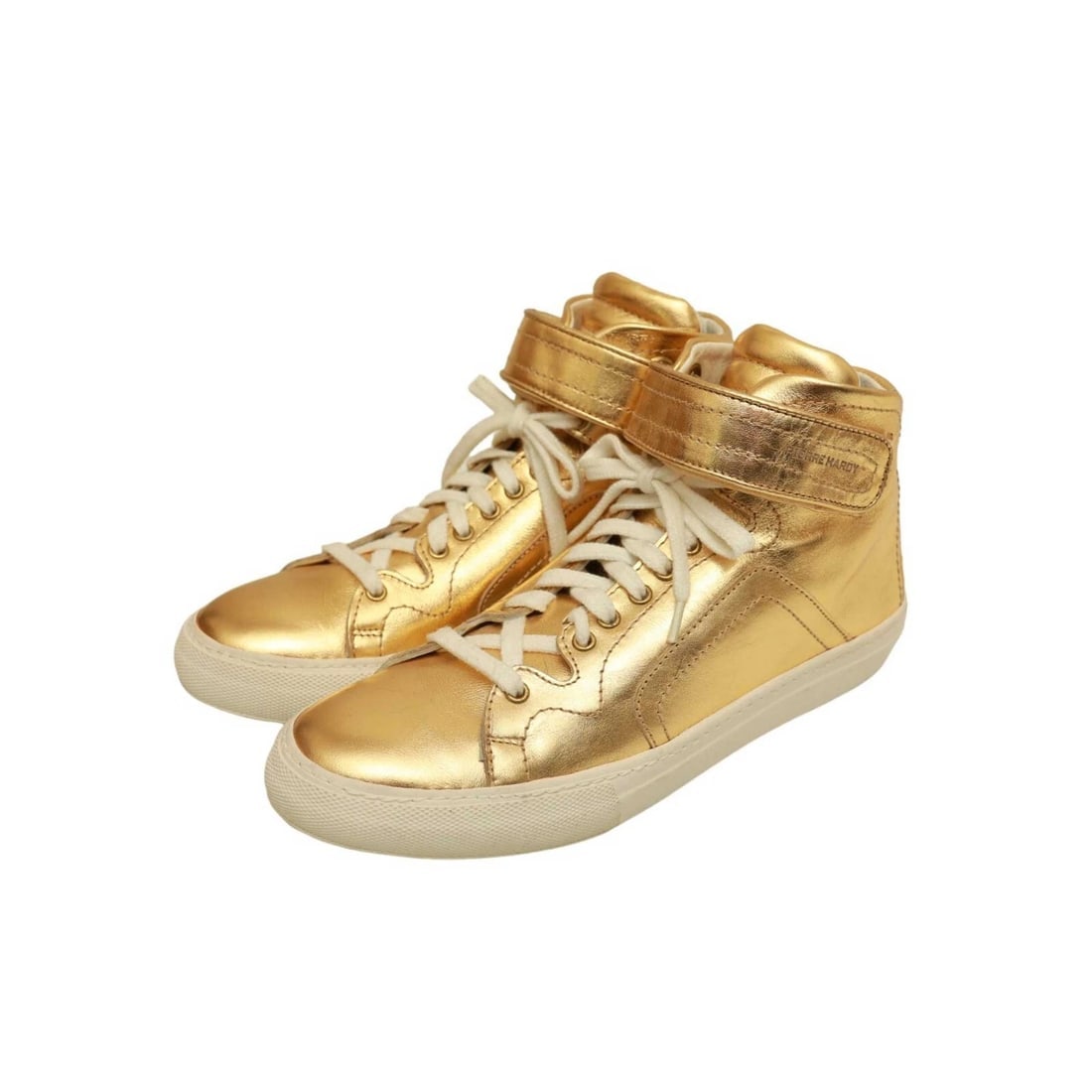 Pierre Hardy Gold Leather Sneakers High Top Lace Up Strap Trainers Shoes 40 - 2