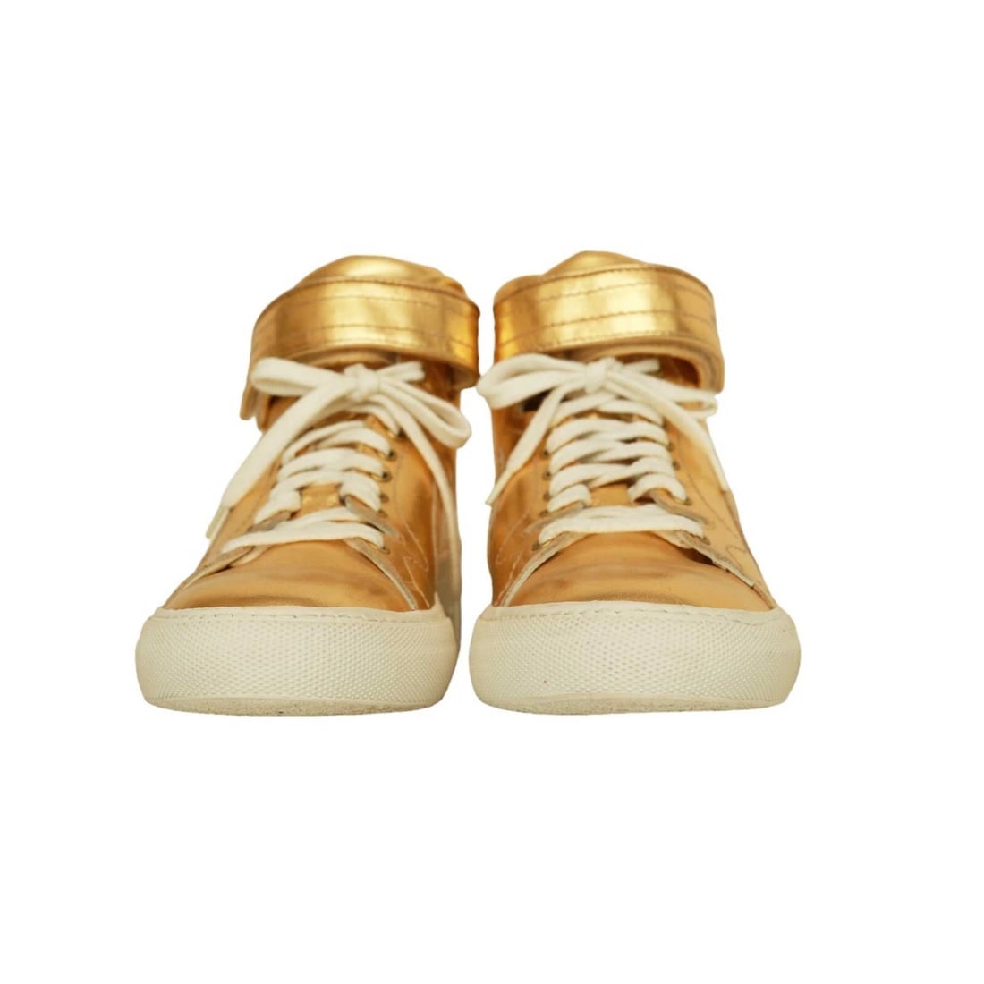 Pierre Hardy Gold Leather Sneakers High Top Lace Up Strap Trainers Shoes 40 - 3