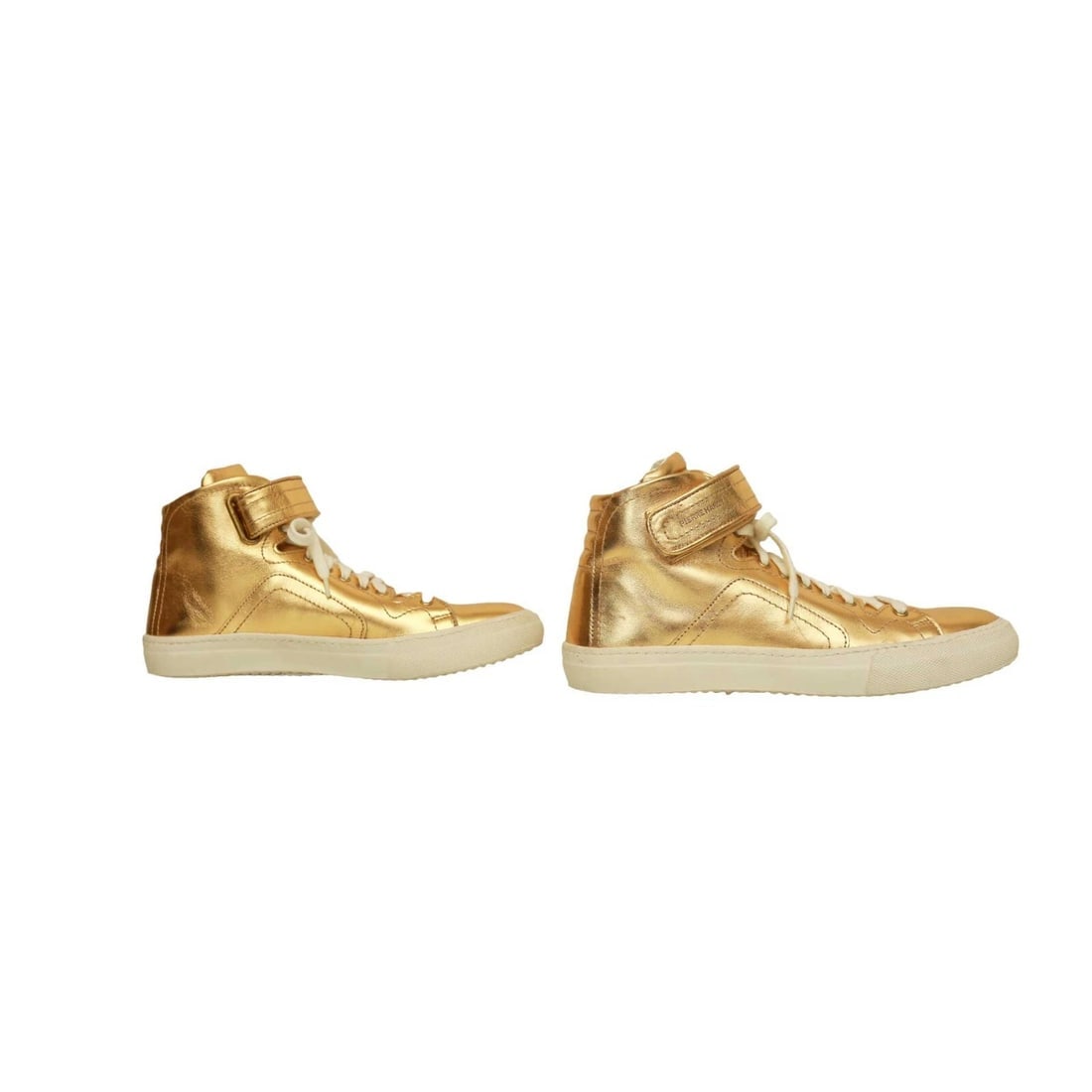 Pierre Hardy Gold Leather Sneakers High Top Lace Up Strap Trainers Shoes 40 - 5