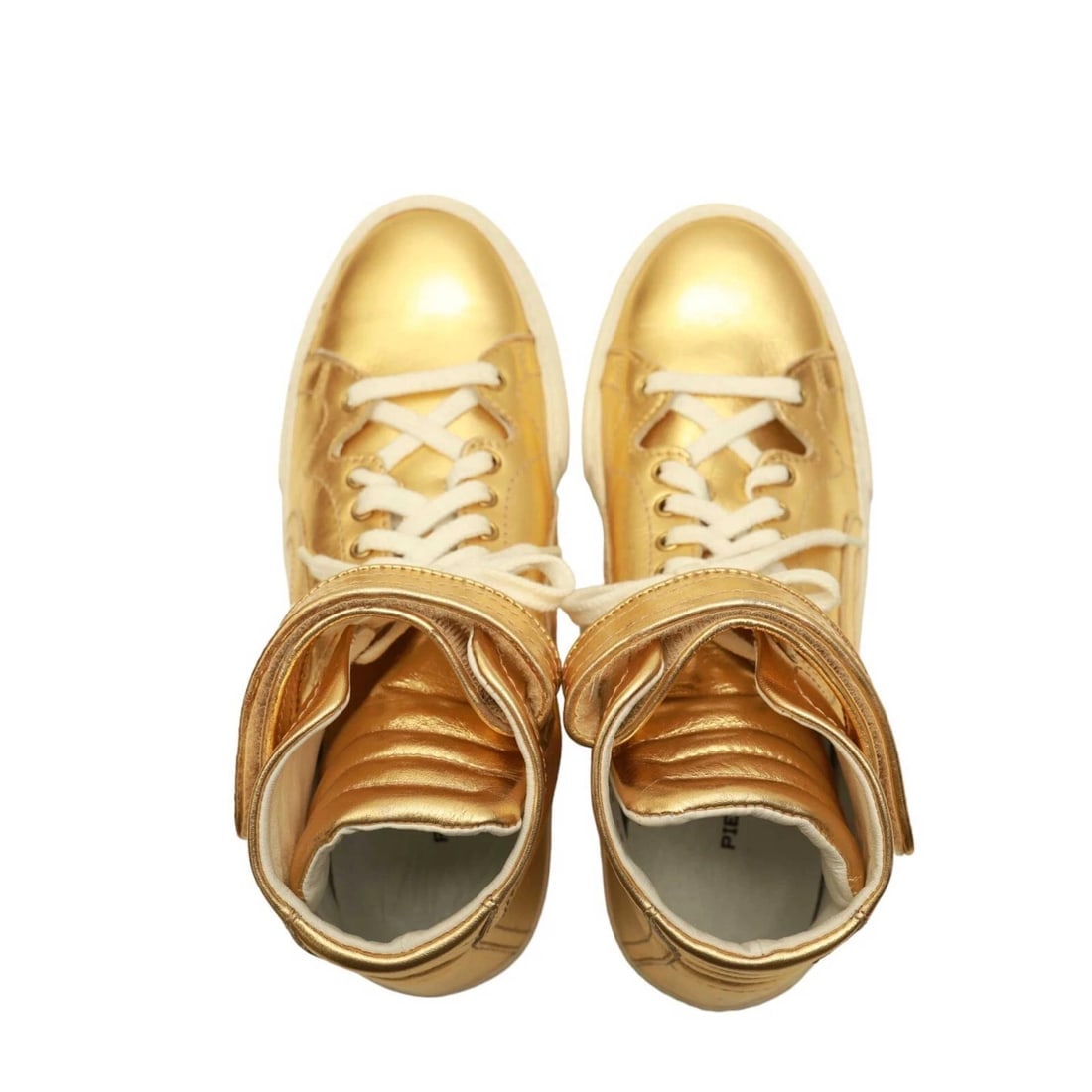 Pierre Hardy Gold Leather Sneakers High Top Lace Up Strap Trainers Shoes 40 - 7