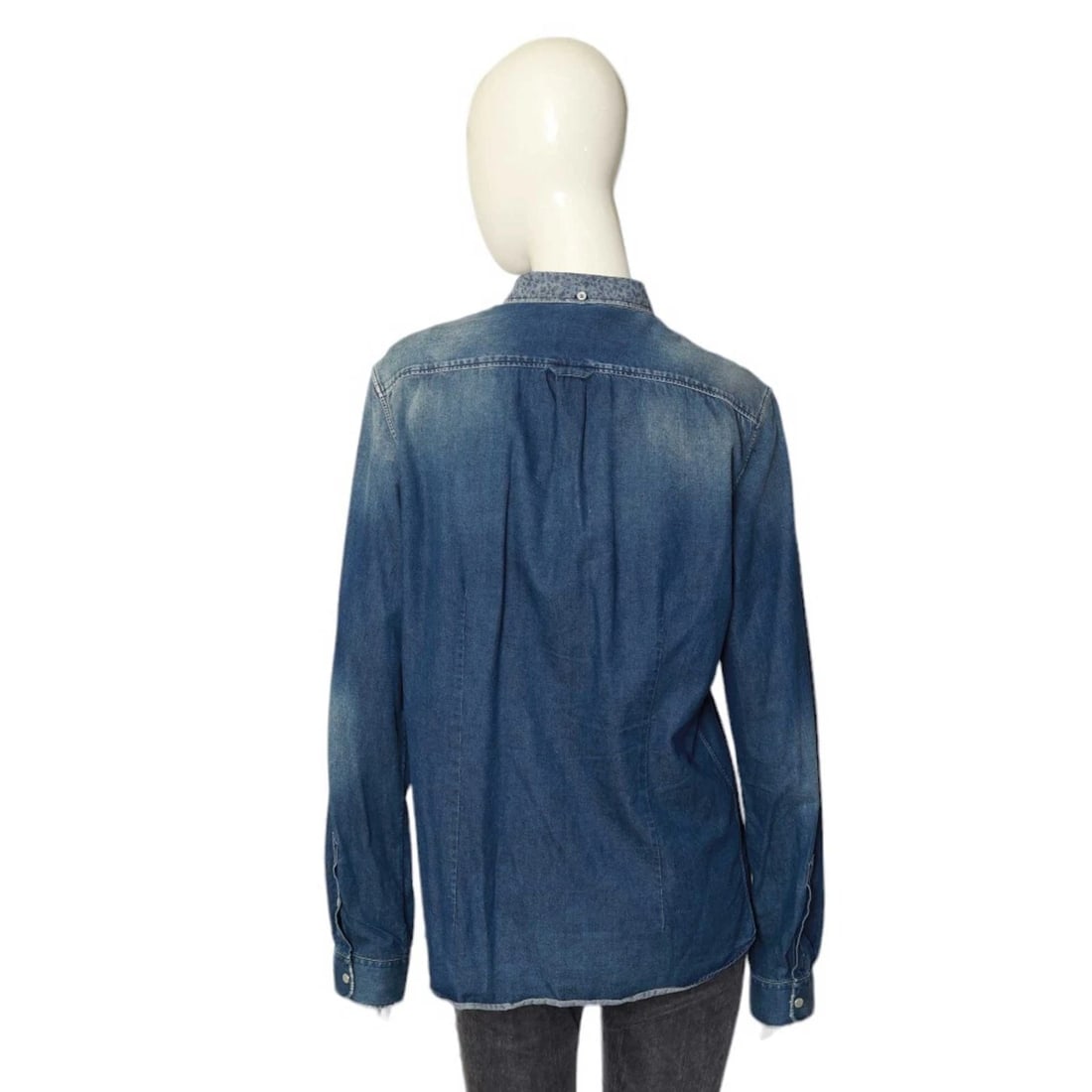 Golden Goose Blue Denim Floral Collar Snap Button Down Distressed Look Shirt - M - 2