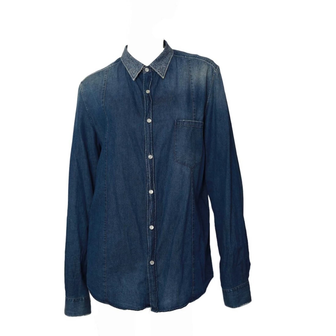 Golden Goose Blue Denim Floral Collar Snap Button Down Distressed Look Shirt - M - 3