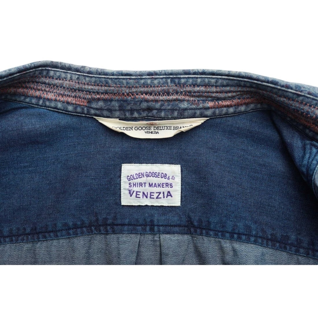 Golden Goose Blue Denim Floral Collar Snap Button Down Distressed Look Shirt - M - 4