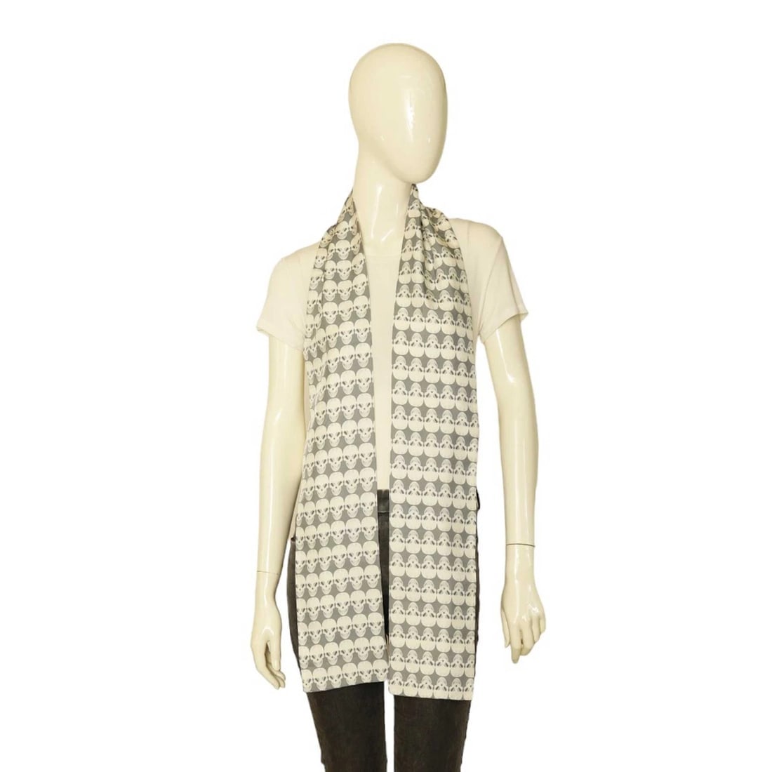 Thomas Wylde Gray with Skulls Print Long Scarf Wrap Foulard - 5