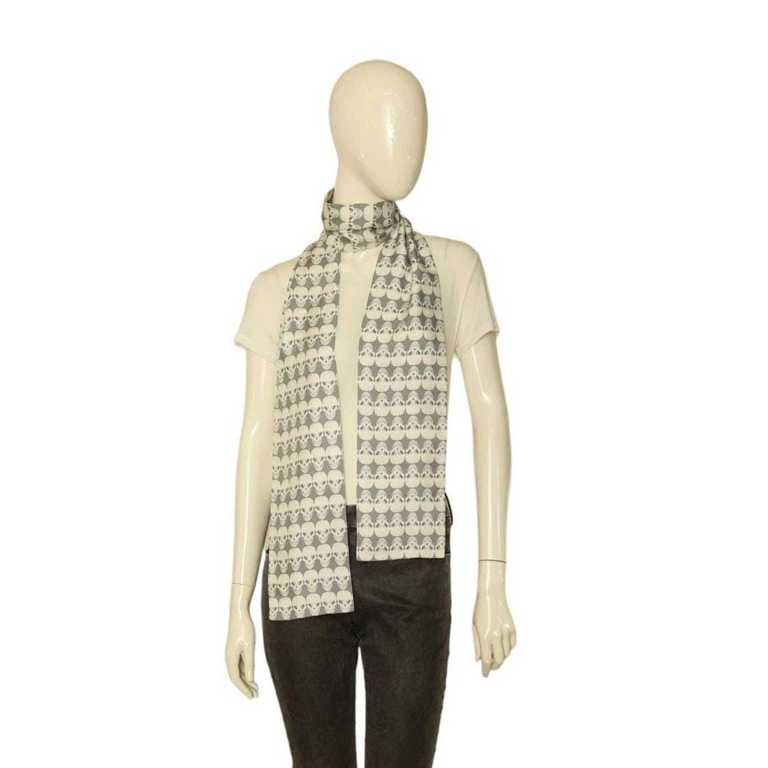 Thomas Wylde Gray with Skulls Print Long Scarf Wrap Foulard - 6
