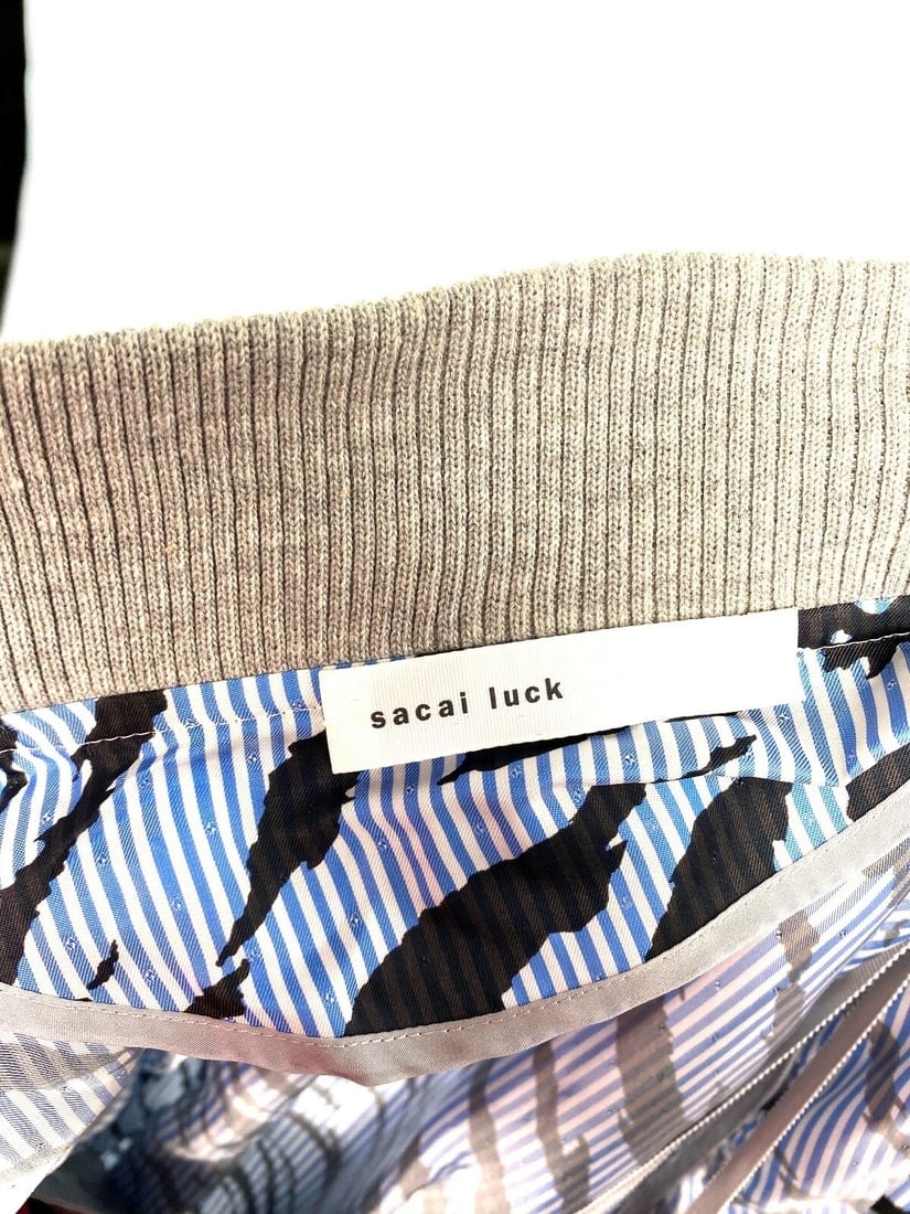 Sacai Luck Light Blue Zebra Striped Bomber Jacket Size 2 - 10