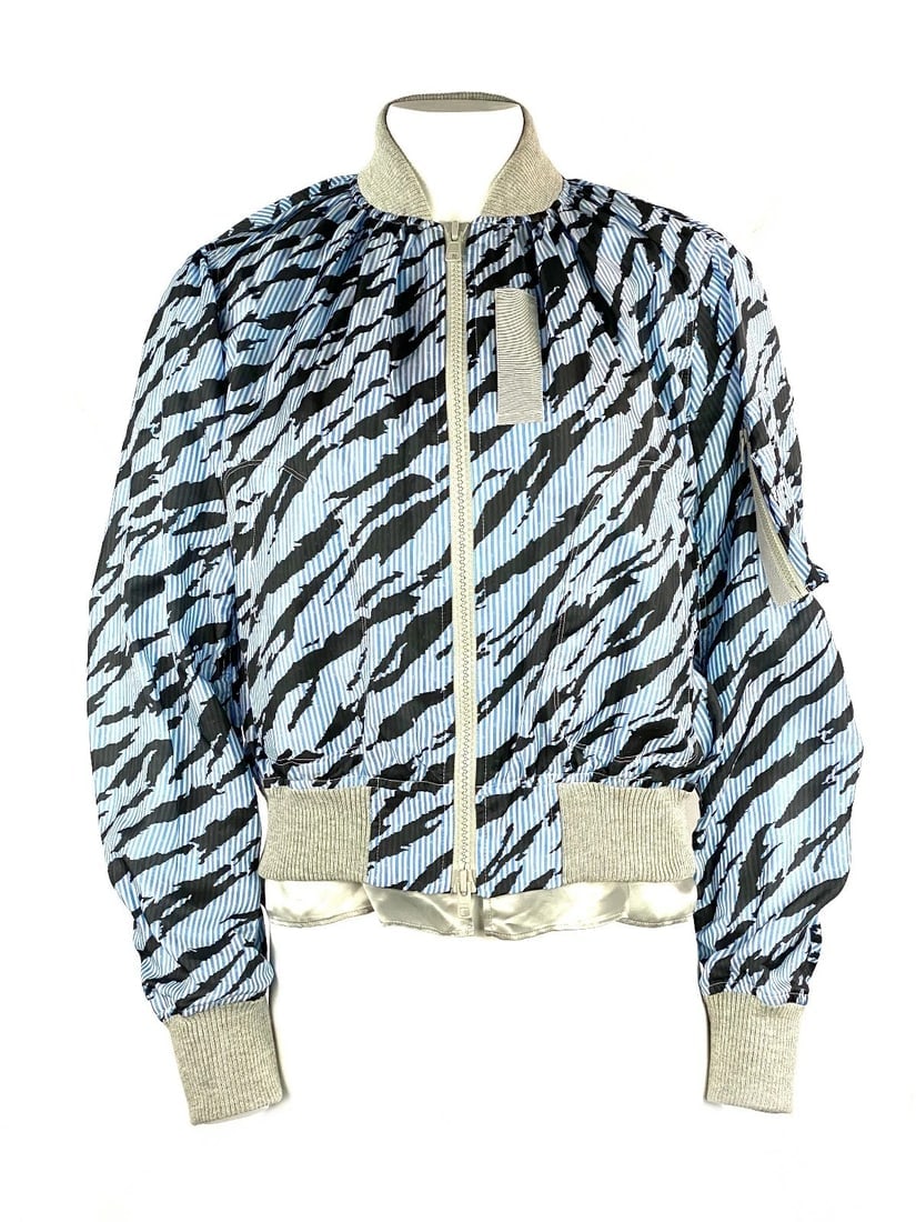 Sacai Luck Light Blue Zebra Striped Bomber Jacket Size 2 - 2