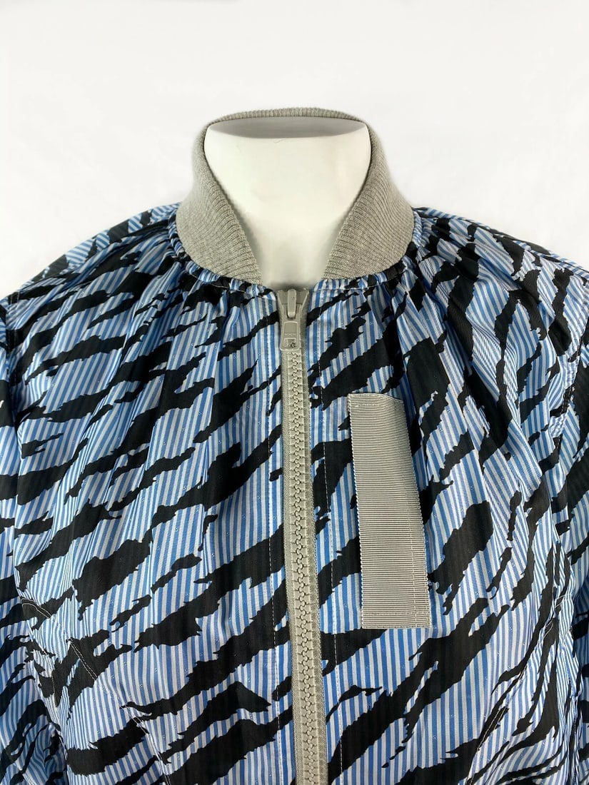 Sacai Luck Light Blue Zebra Striped Bomber Jacket Size 2 - 3