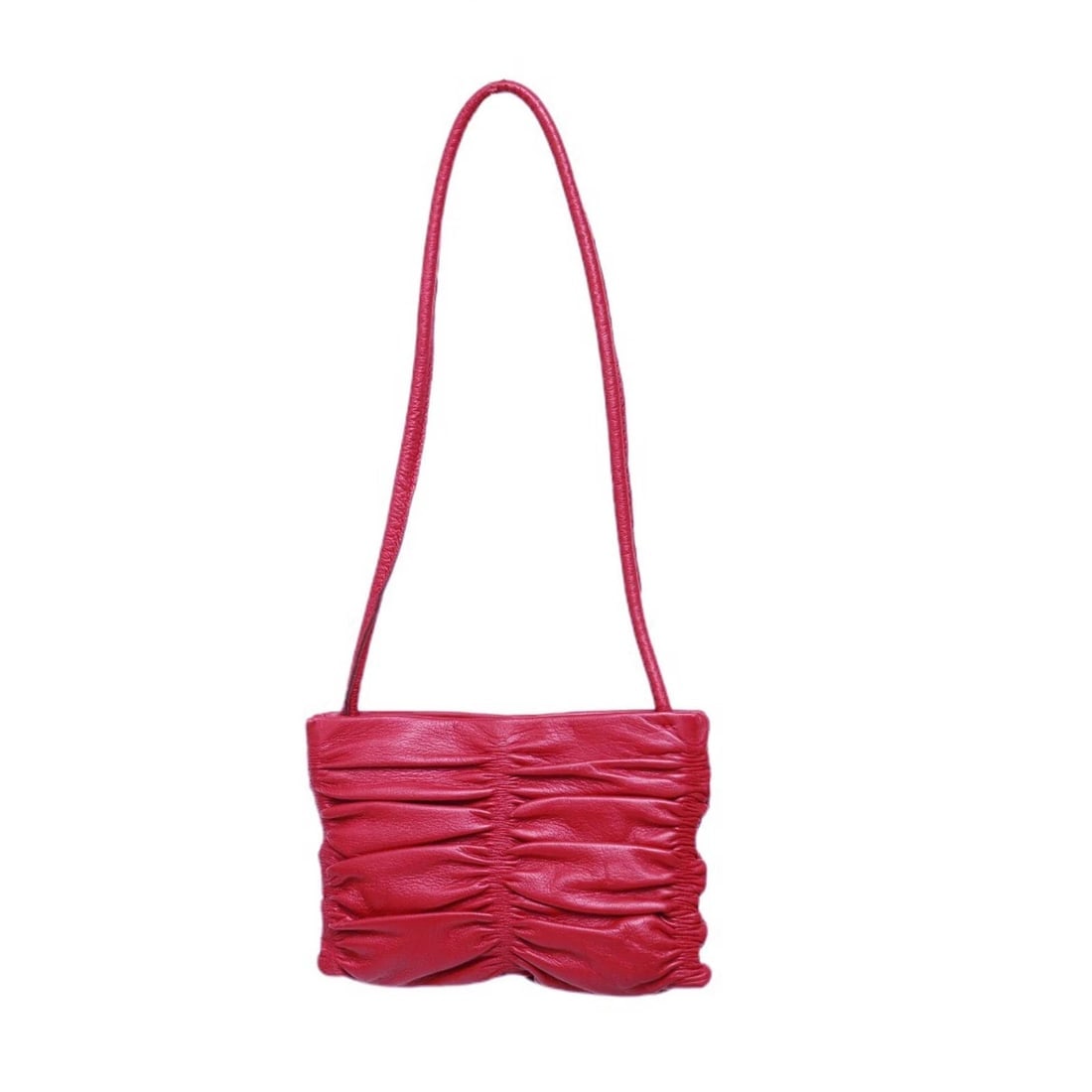 Gianfranco Ferre Red Leather Draped Pleated Shoulder Bag Small Handbag - 2