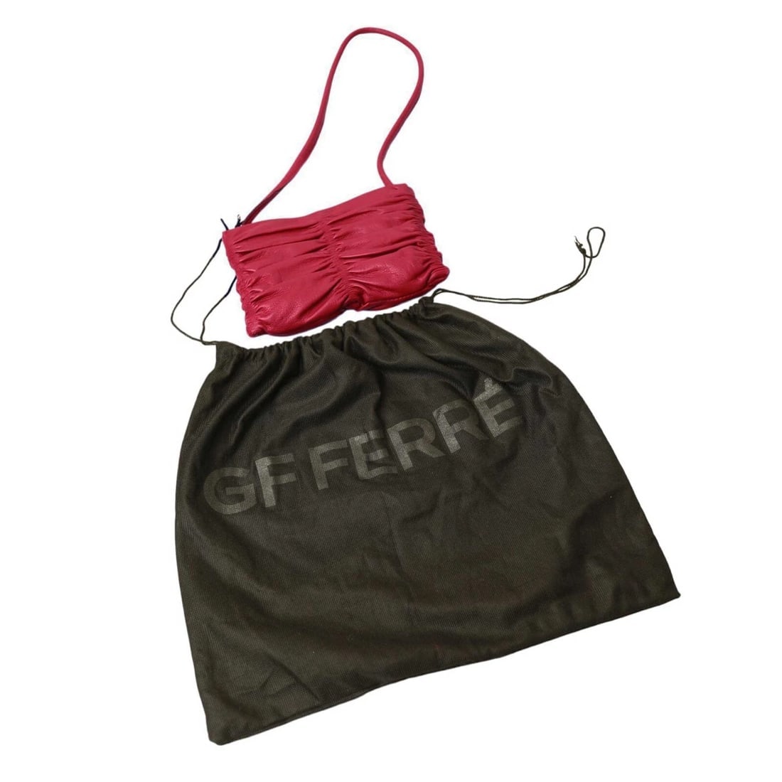 Gianfranco Ferre Red Leather Draped Pleated Shoulder Bag Small Handbag - 9