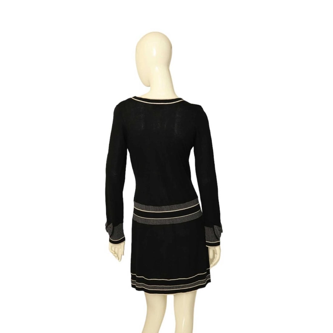 Temperley London Black Silk Cashmere Knit Beige Long Sleeves Mini Dress size M - 2