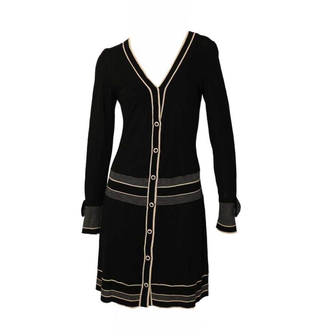 Temperley London Black Silk Cashmere Knit Beige Long Sleeves Mini Dress size M - 3