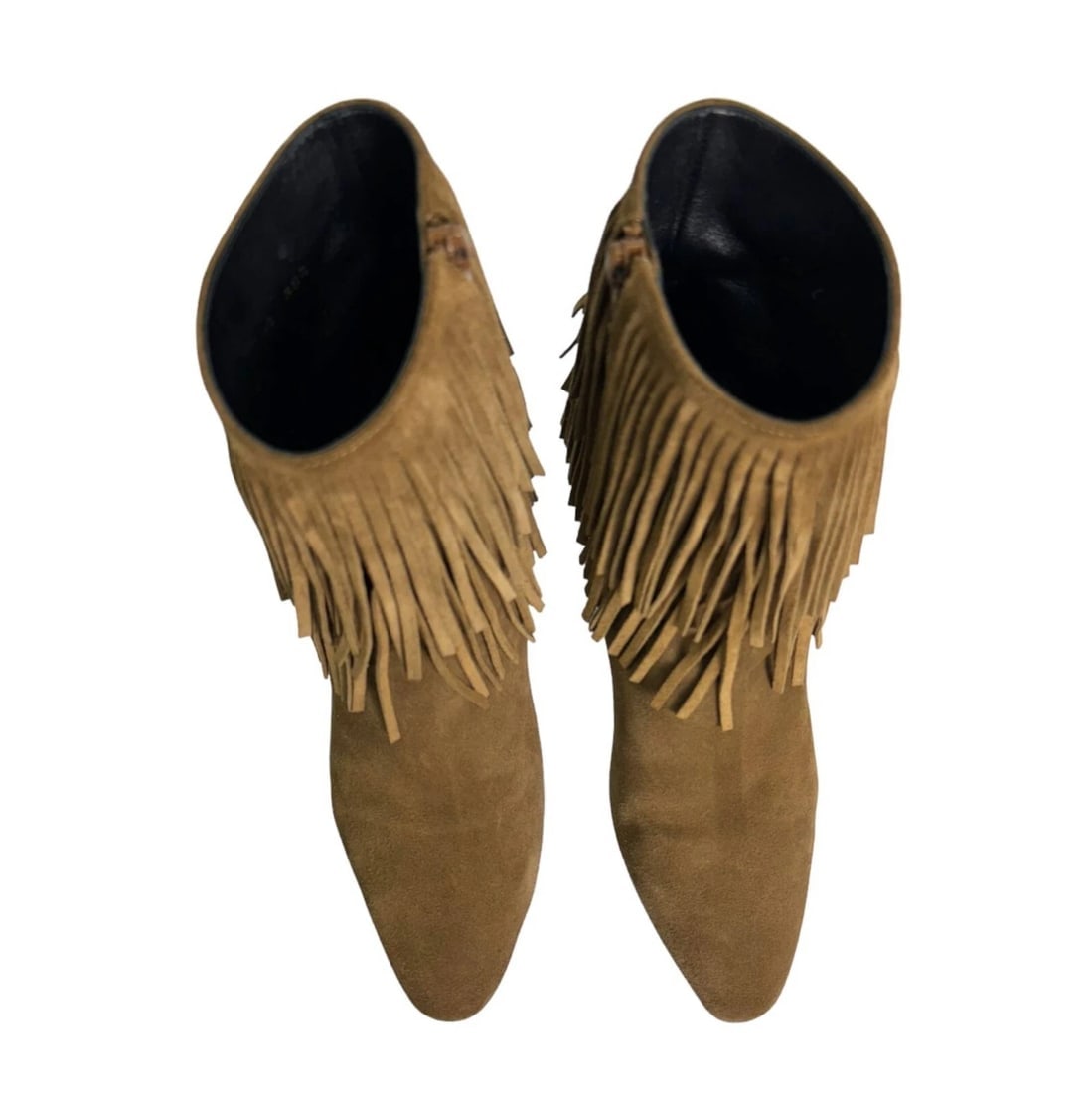 Saint Laurent Beige Suede Fringe High Heels Almond Toe Ankle Booties Shoes 38.5 - 2