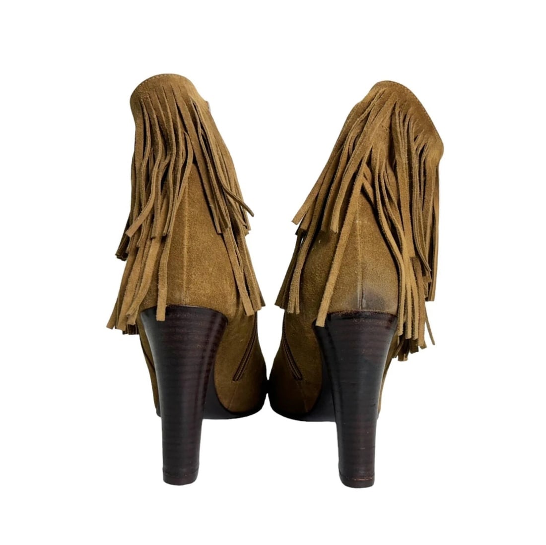 Saint Laurent Beige Suede Fringe High Heels Almond Toe Ankle Booties Shoes 38.5 - 3