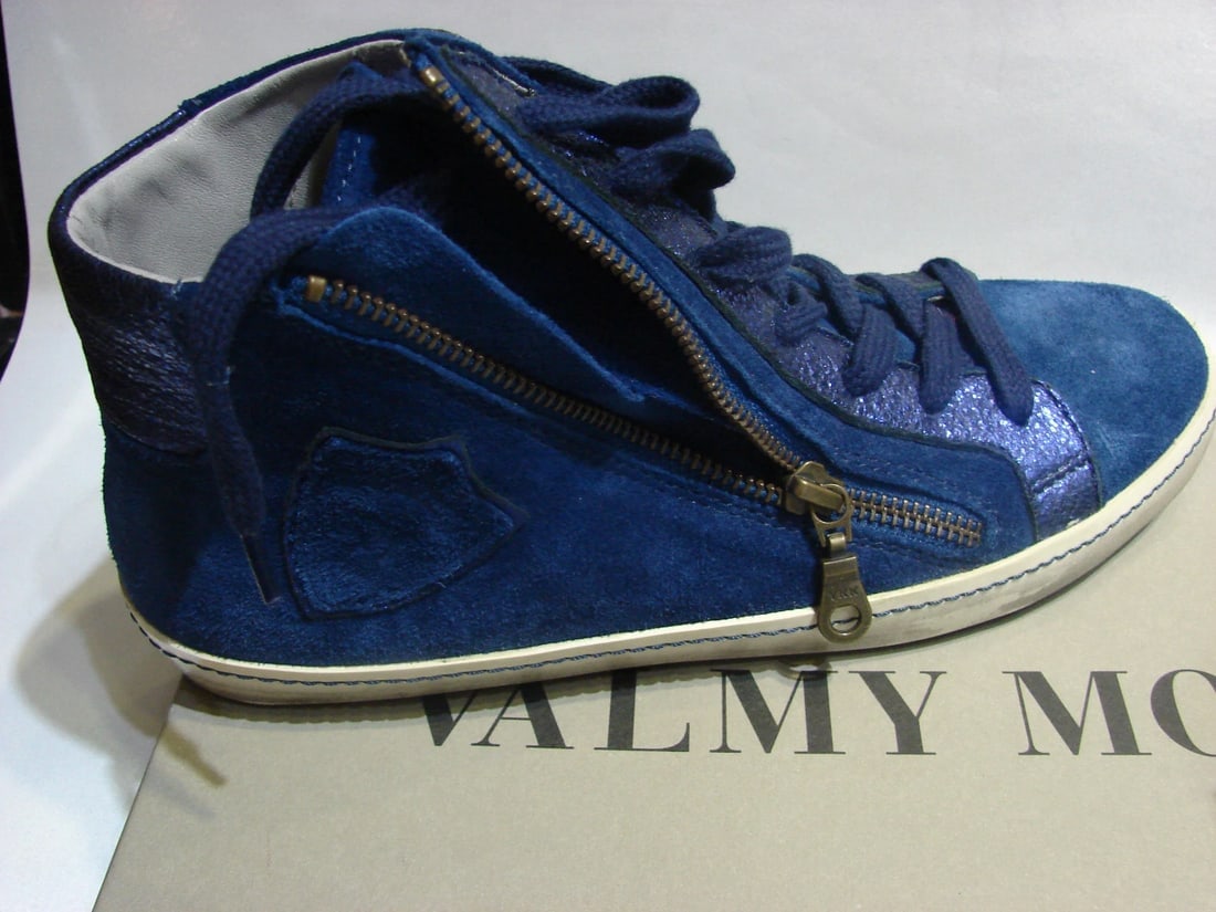 VALMY MODA SIZE 38 SUEDE LEATHER BLUE STYLISH ANKLE SNEAKERS SHOES SPORT - 10