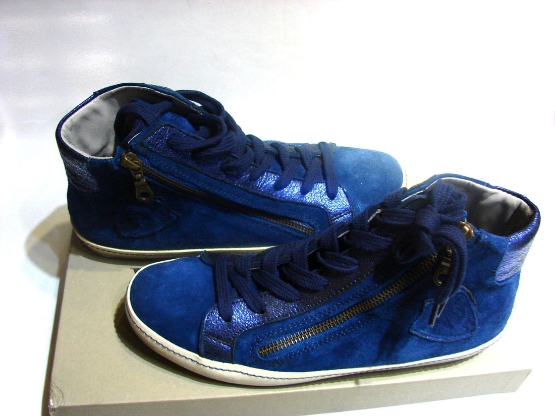 VALMY MODA SIZE 38 SUEDE LEATHER BLUE STYLISH ANKLE SNEAKERS SHOES SPORT - 12