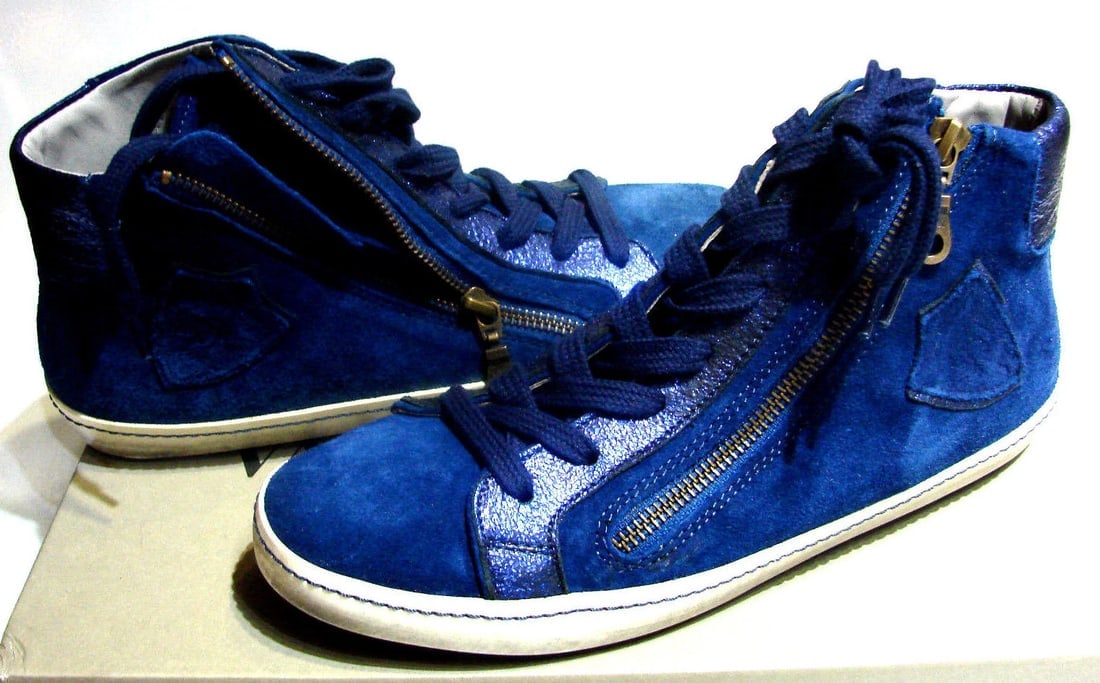 VALMY MODA SIZE 38 SUEDE LEATHER BLUE STYLISH ANKLE SNEAKERS SHOES SPORT - 2