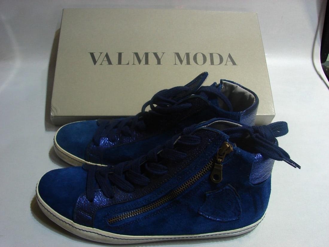 VALMY MODA SIZE 38 SUEDE LEATHER BLUE STYLISH ANKLE SNEAKERS SHOES SPORT - 4