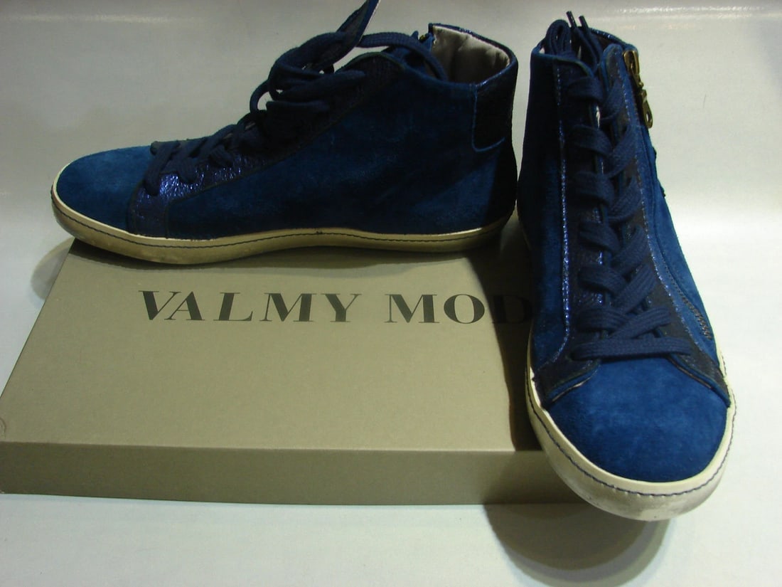 VALMY MODA SIZE 38 SUEDE LEATHER BLUE STYLISH ANKLE SNEAKERS SHOES SPORT - 6