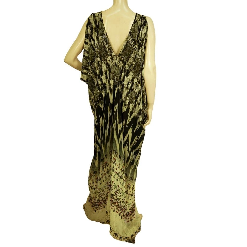 Camilla Ethnic Print Beaded 100% Silk Sleeveless Long Summer Caftan dress - 2