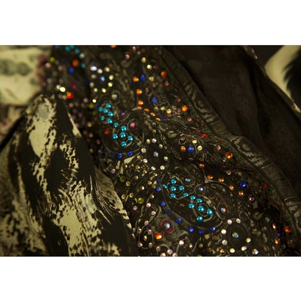 Camilla Ethnic Print Beaded 100% Silk Sleeveless Long Summer Caftan dress - 5