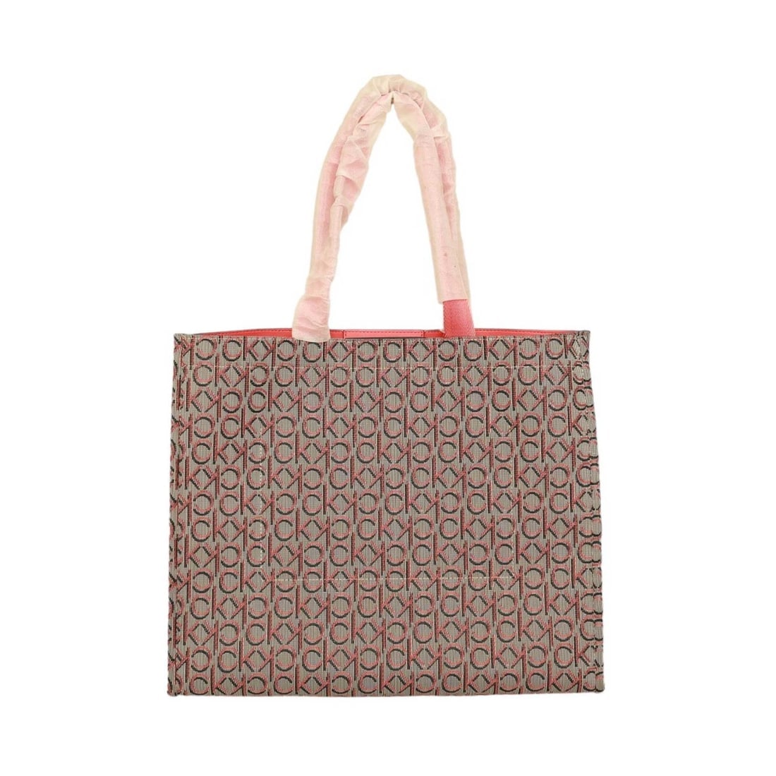 Calvin Klein Coral Gray Monogram Canvas Tote Bag Shoulder Handbag Shopper, new - 2