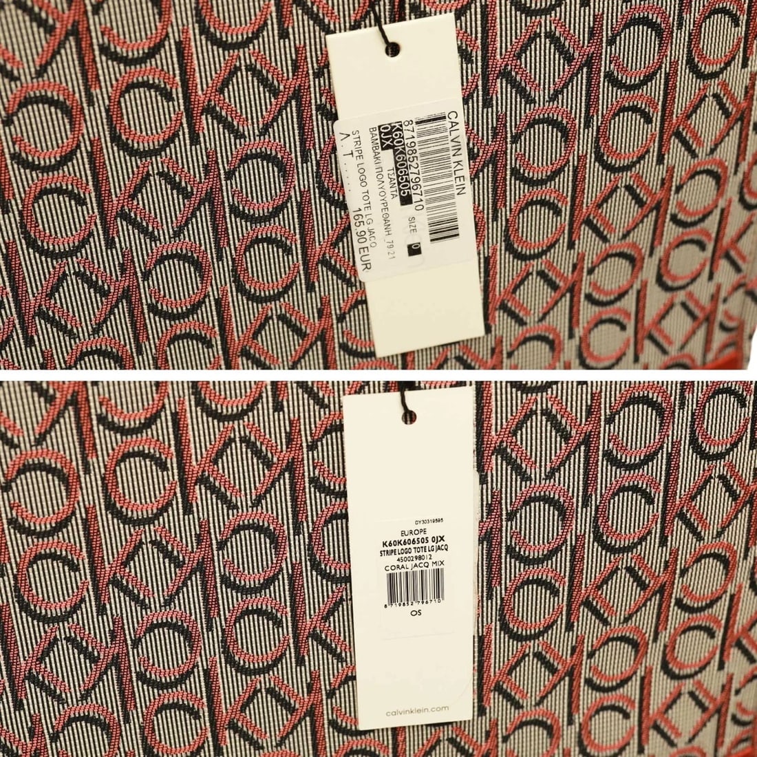 Calvin Klein Coral Gray Monogram Canvas Tote Bag Shoulder Handbag Shopper, new - 9