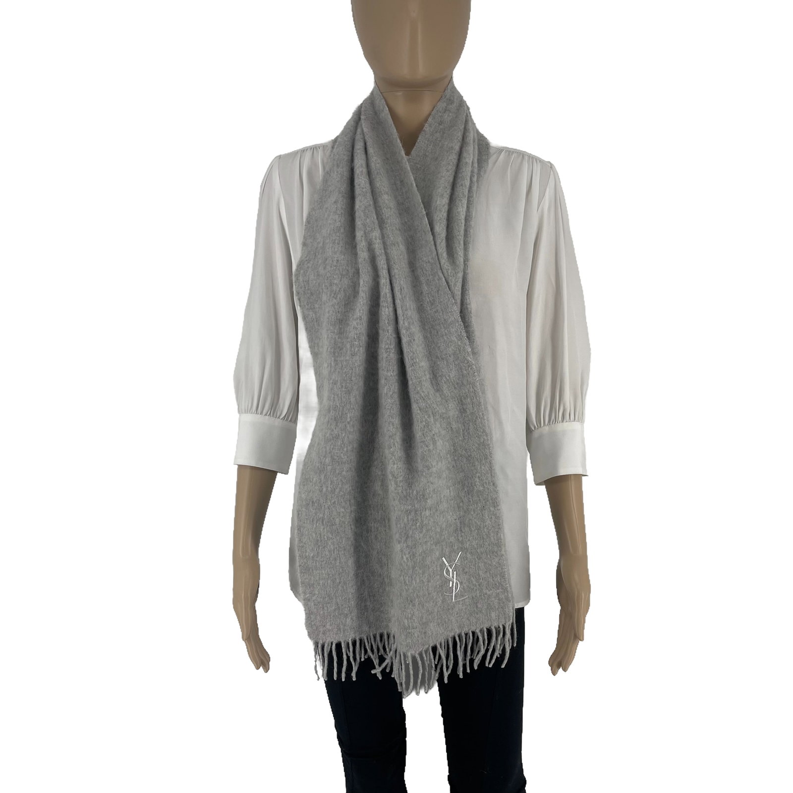 Yves Saint Laurent Grey Solid 100% Wool Scarf - 3