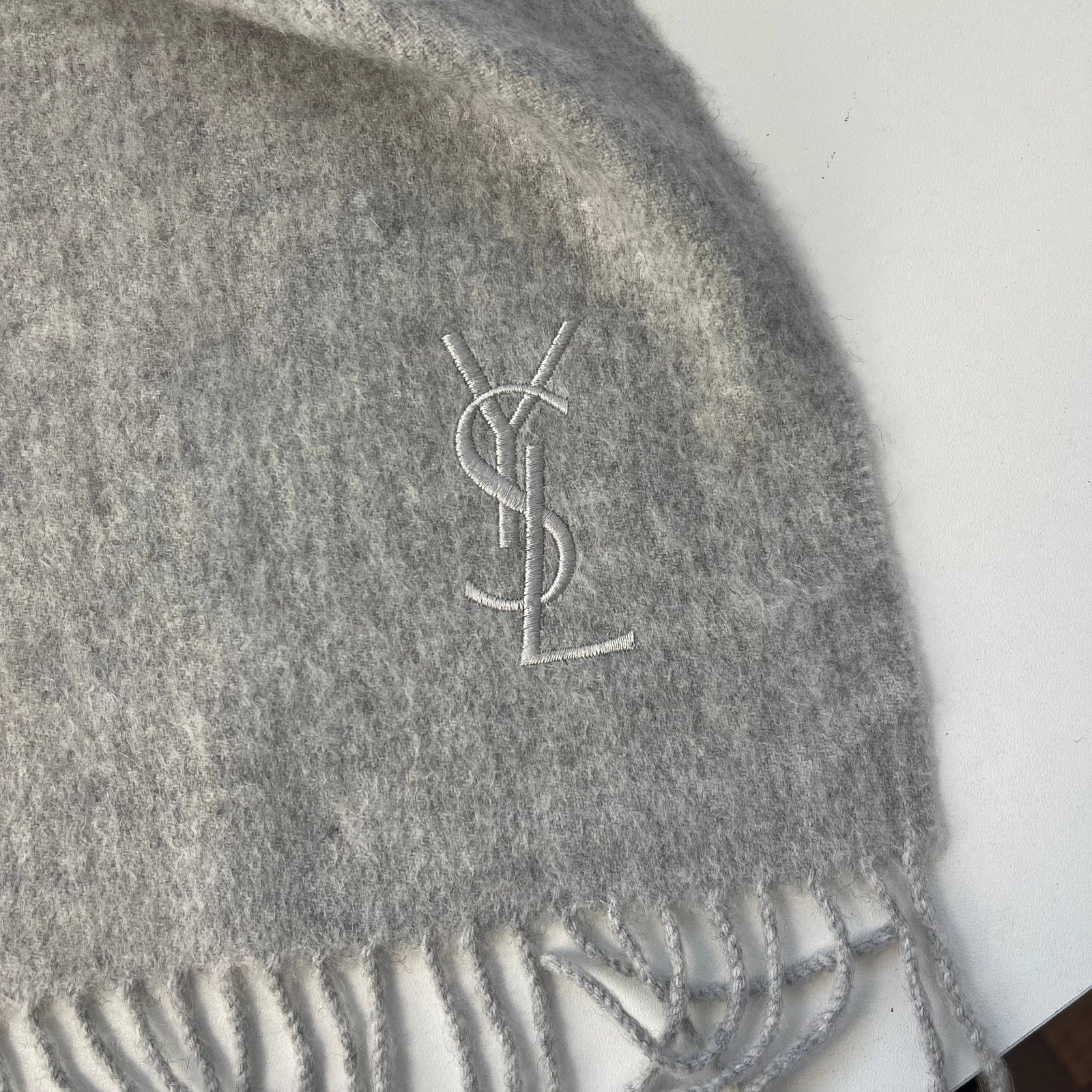 Yves Saint Laurent Grey Solid 100% Wool Scarf - 5