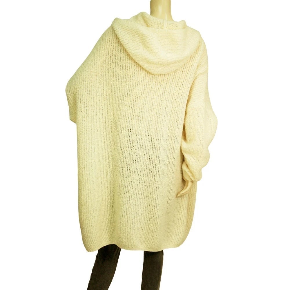 Crossley Ivory 100% Wool Knit Long One Button Cardigan Hooded Jacket size L - 2