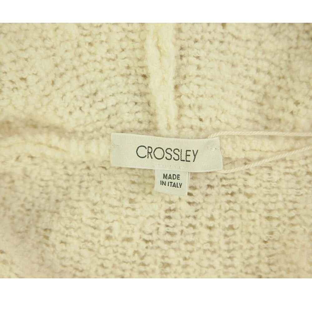 Crossley Ivory 100% Wool Knit Long One Button Cardigan Hooded Jacket size L - 3