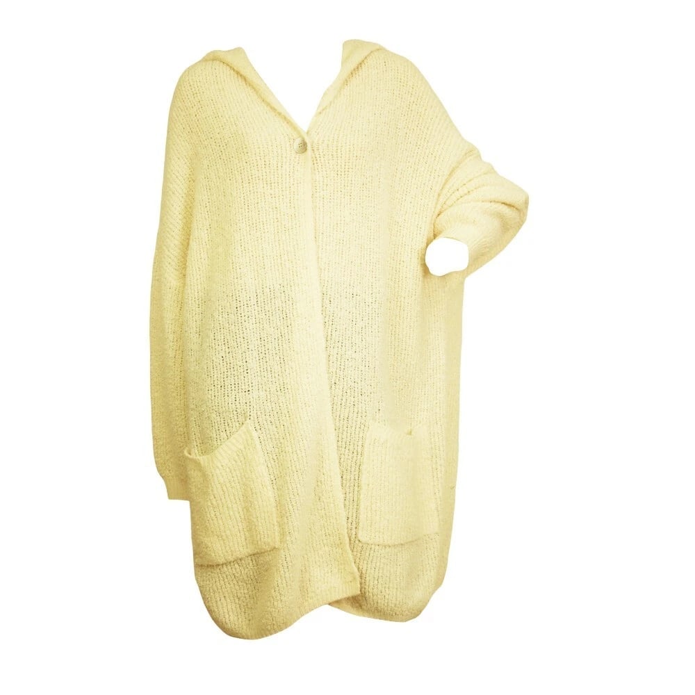 Crossley Ivory 100% Wool Knit Long One Button Cardigan Hooded Jacket size L - 7