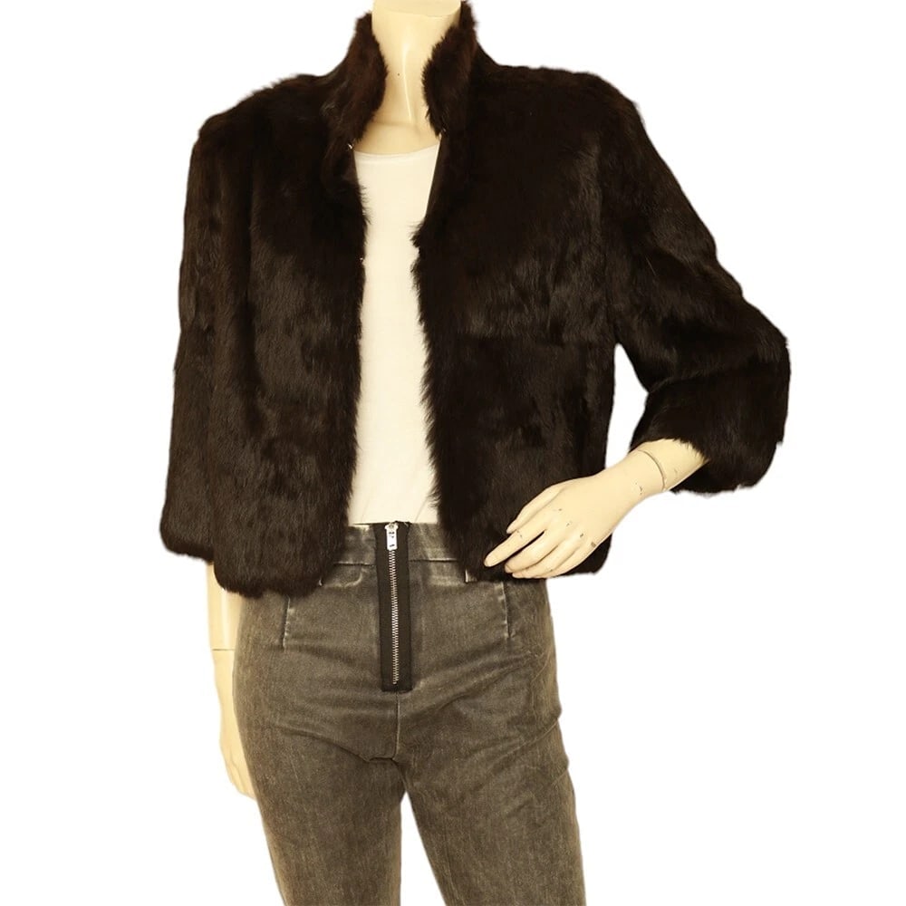 Matthew Williamson Black Rabbit Fur 3/4 Sleeve Bolero Jacket Coat sz 10 - 2