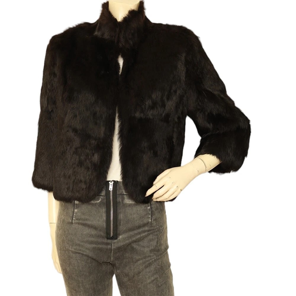 Matthew Williamson Black Rabbit Fur 3/4 Sleeve Bolero Jacket Coat sz 10 - 3
