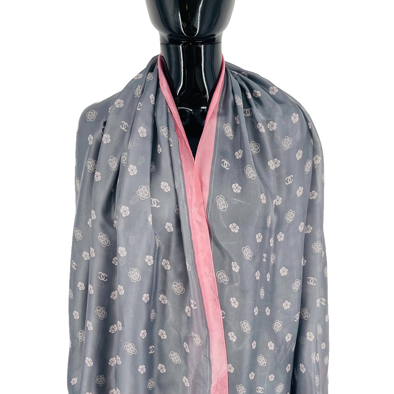 Chanel Grey Monogram 100% Silk Scarf - 2