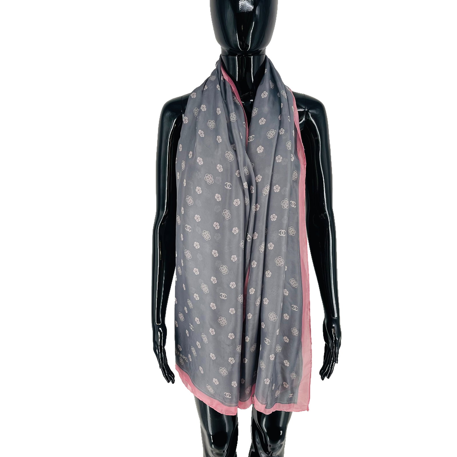 Chanel Grey Monogram 100% Silk Scarf - 3